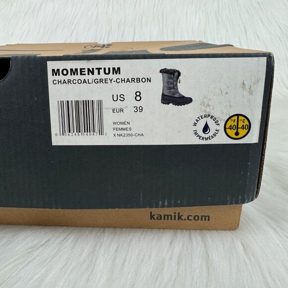 Women's Kamik Momentum Pull on Fur Trim Snow Boot Shoes Size 8 Charcoal Grey - Picture 16 of 16